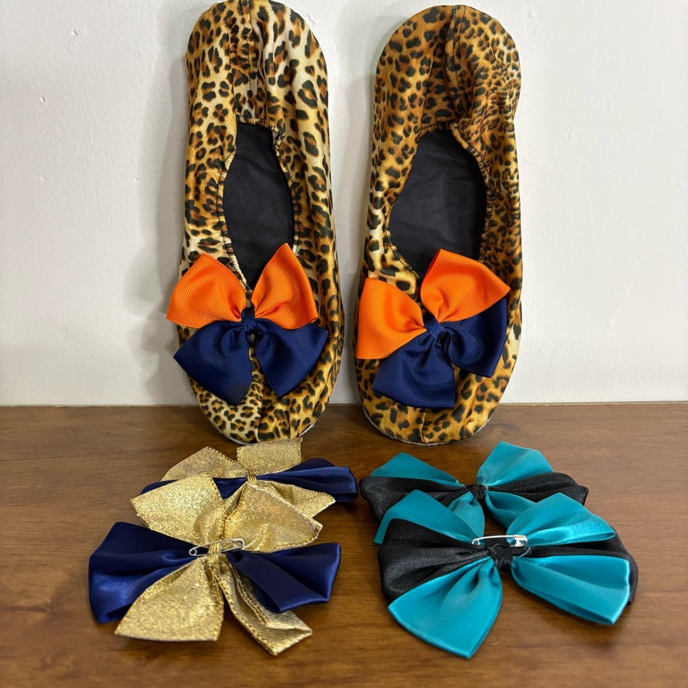 Leopard Print Cheer/Dance/Gymnastics Shoe Covers w/ Interchangeable Bows
